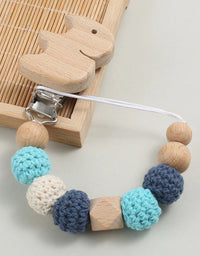 Elephant Bunny Animal Heart Wooden Baby Pacifier Clips round Crochet Beads Teething Chain for Baby Nipple Chain Nursing Chew Toy
