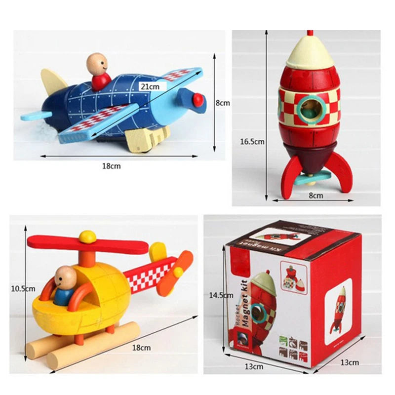 Wood 3D Toys Removal Disassembly Assembly Helicopter Rocket Fighter Puzzle Toys Magnetic Wood Educational Toys Plane Diecasts