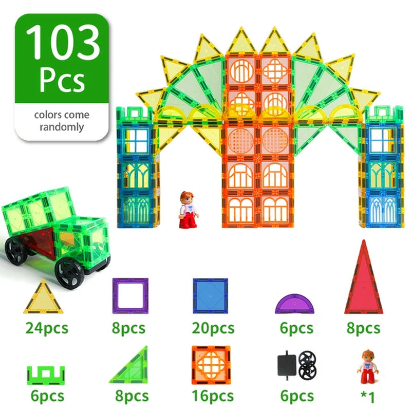 Magnetic Construction Set Model & Building Toy DIY Magnetic Blocks Tiles Montessori Educational Toys for Kids Gift