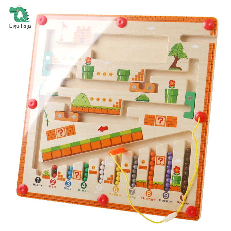 Magnetic Color and Number Maze, Montessori Toys for 3+ Year Old, Wooden Puzzle Activity Board, Learning Educational Counting