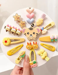 2023 New Summer Autumn Children Baby Girls 14Pcs Cartoon Bear Hairpins Princess Hair Accessories for Toddler Headwear
