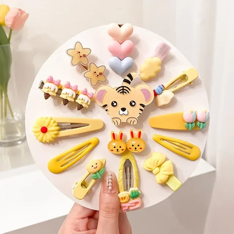 2023 New Summer Autumn Children Baby Girls 14Pcs Cartoon Bear Hairpins Princess Hair Accessories for Toddler Headwear