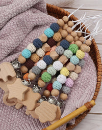 Elephant Bunny Animal Heart Wooden Baby Pacifier Clips round Crochet Beads Teething Chain for Baby Nipple Chain Nursing Chew Toy
