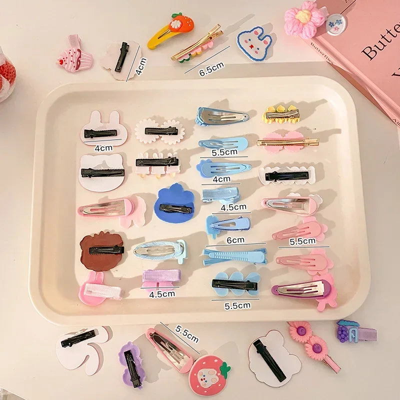 2023 New Summer Autumn Children Baby Girls 14Pcs Cartoon Bear Hairpins Princess Hair Accessories for Toddler Headwear