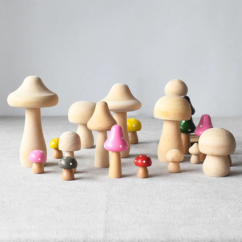 Wooden Mushroom Various Sizes Natural Unfinished Mushroom DIY Crafts Painting Peg Dolls Ornament Handmade Kids Toy Decoration