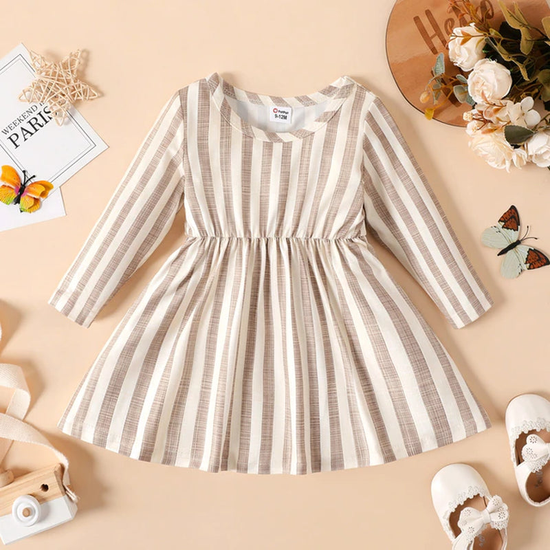 Newborn Dresses Baby Girl Clothes New Born Babies Kids Birthday Party Dress Ribbed Striped Long-Sleeve Overalls Children