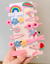 2023 New Summer Autumn Children Baby Girls 14Pcs Cartoon Bear Hairpins Princess Hair Accessories for Toddler Headwear
