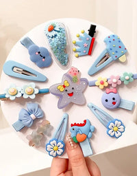 2023 New Summer Autumn Children Baby Girls 14Pcs Cartoon Bear Hairpins Princess Hair Accessories for Toddler Headwear
