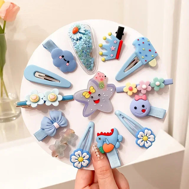 2023 New Summer Autumn Children Baby Girls 14Pcs Cartoon Bear Hairpins Princess Hair Accessories for Toddler Headwear