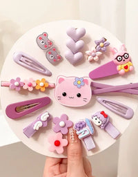 2023 New Summer Autumn Children Baby Girls 14Pcs Cartoon Bear Hairpins Princess Hair Accessories for Toddler Headwear
