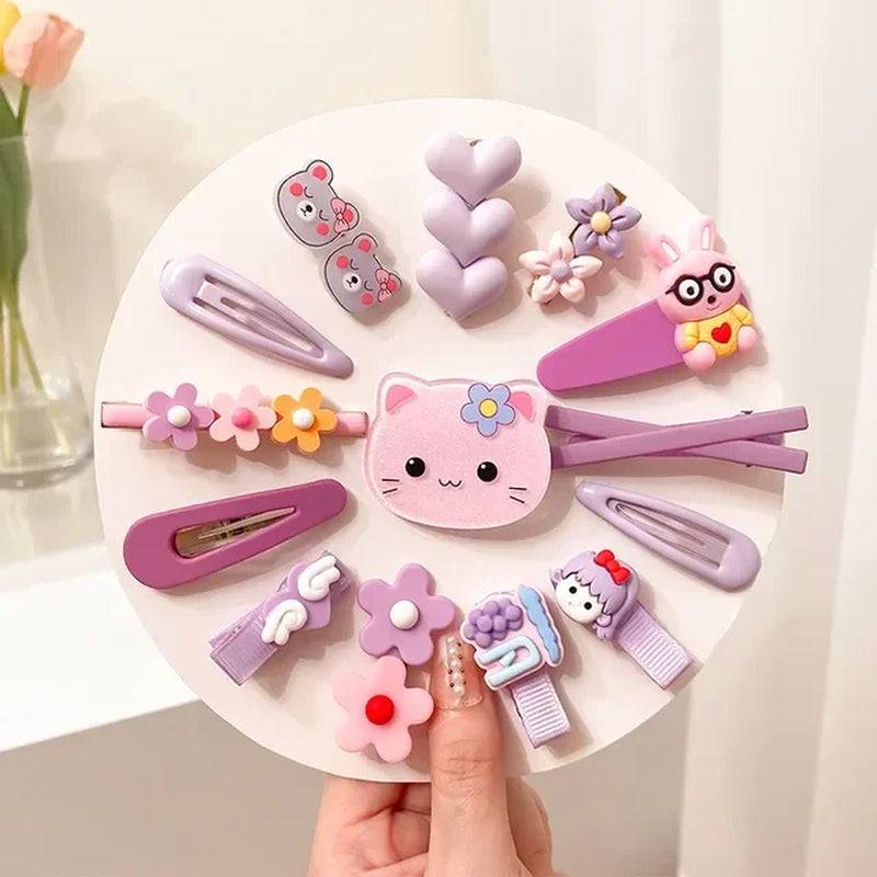 2023 New Summer Autumn Children Baby Girls 14Pcs Cartoon Bear Hairpins Princess Hair Accessories for Toddler Headwear