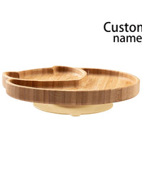 Custom Baby Bamboo Feeding Bowl Spoon Fork Fox Pattern Food Tableware Kids Wooden Training Plate Silicone Suction Cup Removable
