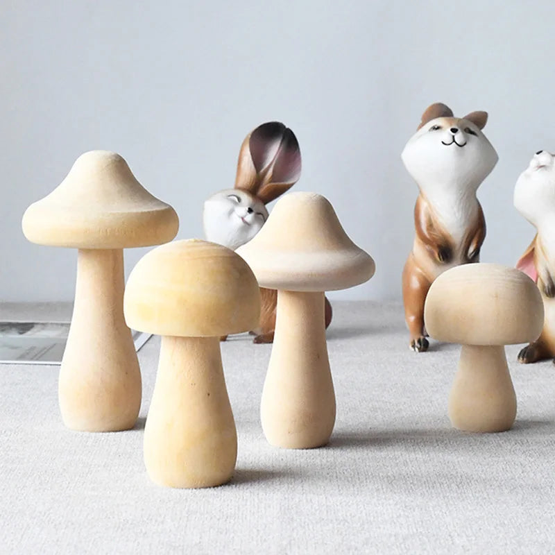 Wooden Mushroom Various Sizes Natural Unfinished Mushroom DIY Crafts Painting Peg Dolls Ornament Handmade Kids Toy Decoration