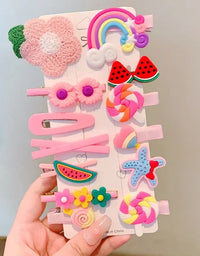 2023 New Summer Autumn Children Baby Girls 14Pcs Cartoon Bear Hairpins Princess Hair Accessories for Toddler Headwear
