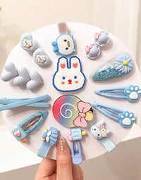2023 New Summer Autumn Children Baby Girls 14Pcs Cartoon Bear Hairpins Princess Hair Accessories for Toddler Headwear
