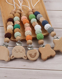 Elephant Bunny Animal Heart Wooden Baby Pacifier Clips round Crochet Beads Teething Chain for Baby Nipple Chain Nursing Chew Toy
