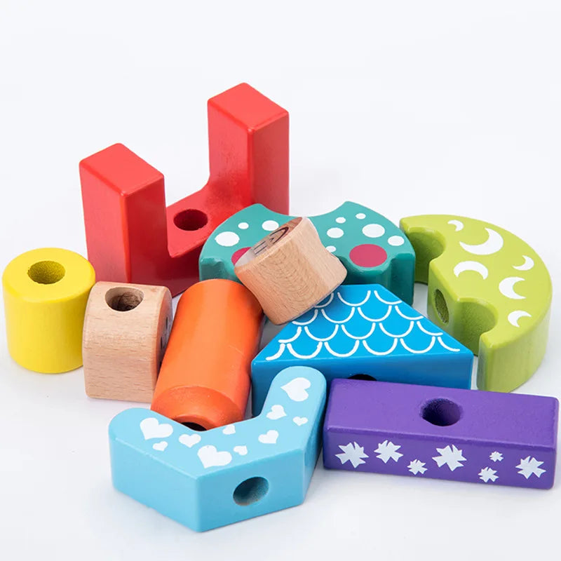 Children Wooden Building Blocks Baby DIY Stacking High Fun Games Day and Night Creative Building Blocks Montessori Wooden Toys