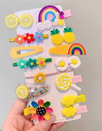 2023 New Summer Autumn Children Baby Girls 14Pcs Cartoon Bear Hairpins Princess Hair Accessories for Toddler Headwear

