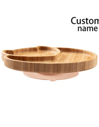 Custom Baby Bamboo Feeding Bowl Spoon Fork Fox Pattern Food Tableware Kids Wooden Training Plate Silicone Suction Cup Removable
