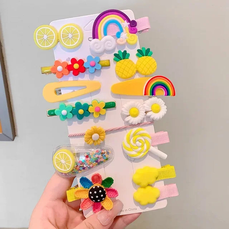 2023 New Summer Autumn Children Baby Girls 14Pcs Cartoon Bear Hairpins Princess Hair Accessories for Toddler Headwear