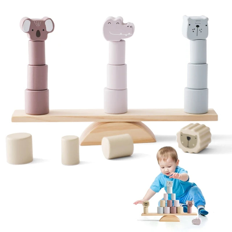 Montessori Sensory Toys for Babies Farm Animals Thread Stacked Toys Wooden Replica Farm Blocks Baby Early Education Game Gift