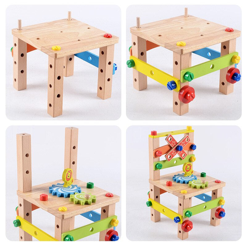 Montessori for Kid Children'S Educational Toys Chair Designer Set of Tools Wooden Toys Christmas Gifts for Girls Boys