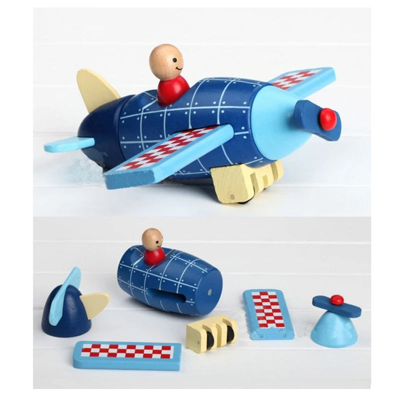 Wood 3D Toys Removal Disassembly Assembly Helicopter Rocket Fighter Puzzle Toys Magnetic Wood Educational Toys Plane Diecasts