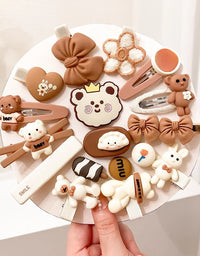 2023 New Summer Autumn Children Baby Girls 14Pcs Cartoon Bear Hairpins Princess Hair Accessories for Toddler Headwear
