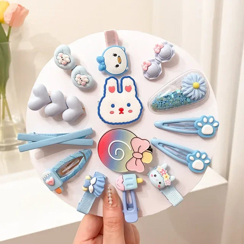 2023 New Summer Autumn Children Baby Girls 14Pcs Cartoon Bear Hairpins Princess Hair Accessories for Toddler Headwear
