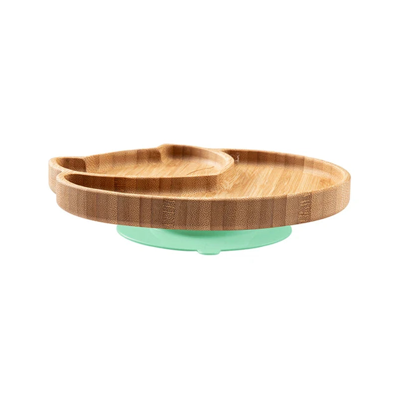 Custom Baby Bamboo Feeding Bowl Spoon Fork Fox Pattern Food Tableware Kids Wooden Training Plate Silicone Suction Cup Removable