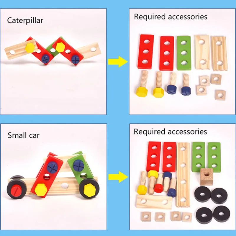 Educational Montessori Kids Toys Wooden Toolbox Pretend Play Set Preschool Children Nut Screw Assembly Simulation Carpenter Tool