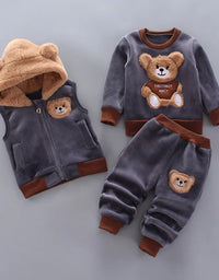 Baby Boys And Girls Clothing Set Tricken Fleece Children Hooded Outerwear Tops Pants 3PCS Outfits Kids Toddler Warm Costume Suit
