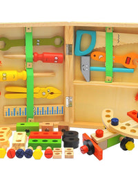 Educational Montessori Kids Toys Wooden Toolbox Pretend Play Set Preschool Children Nut Screw Assembly Simulation Carpenter Tool
