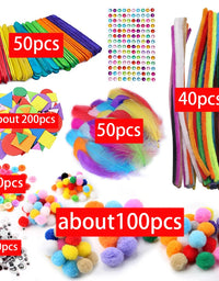 Colorful Pipe Cleaners Craft Kit Popsicle Plush Sticks Pompoms Stickers DIY Arts Supplies Children Kids Montessori Education Toy
