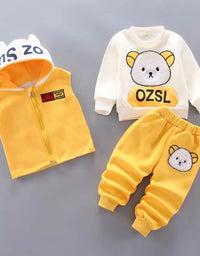 Baby Boys And Girls Clothing Set Tricken Fleece Children Hooded Outerwear Tops Pants 3PCS Outfits Kids Toddler Warm Costume Suit

