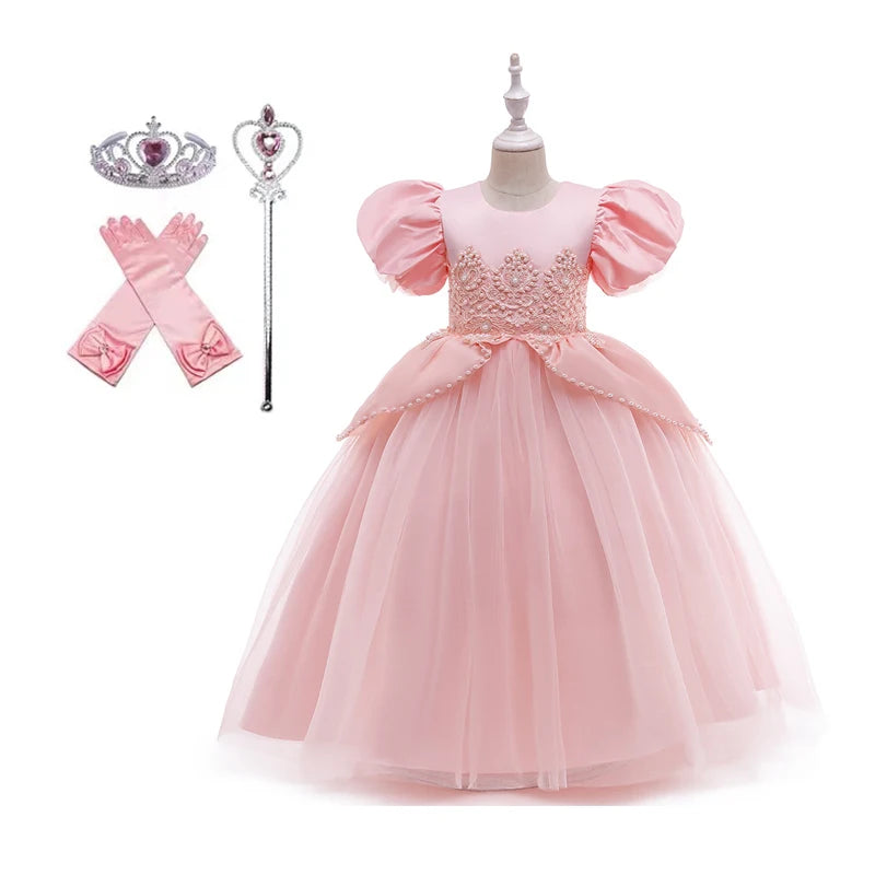 little girls kids princess ariel Mermaid pink dress elegant for baby girl Birthday Party Holiday Halloween cosplay Costume hair