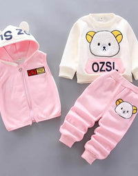 Baby Boys And Girls Clothing Set Tricken Fleece Children Hooded Outerwear Tops Pants 3PCS Outfits Kids Toddler Warm Costume Suit
