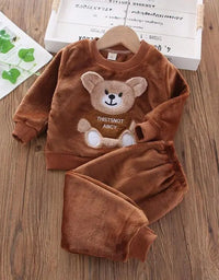 Baby Boys And Girls Clothing Set Tricken Fleece Children Hooded Outerwear Tops Pants 3PCS Outfits Kids Toddler Warm Costume Suit
