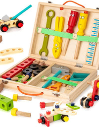 Educational Montessori Kids Toys Wooden Toolbox Pretend Play Set Preschool Children Nut Screw Assembly Simulation Carpenter Tool

