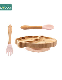 1set Baby Feeding Bowl Baby Dinner Plate Cartoon Sheep Bamboo Kids Feeding Dinnerware With Silicone Suction Cup Wooden Fork Spoo
