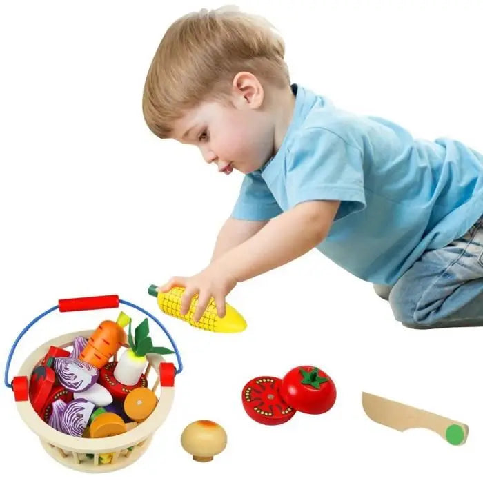 Wooden Pretend Play Toy Classic Game Simulation Kitchen Set Educational Toy For Children Kids Gift Cutting Fruit Vegetable Set
