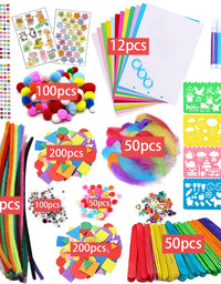 Colorful Pipe Cleaners Craft Kit Popsicle Plush Sticks Pompoms Stickers DIY Arts Supplies Children Kids Montessori Education Toy
