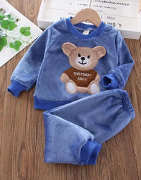Baby Boys And Girls Clothing Set Tricken Fleece Children Hooded Outerwear Tops Pants 3PCS Outfits Kids Toddler Warm Costume Suit
