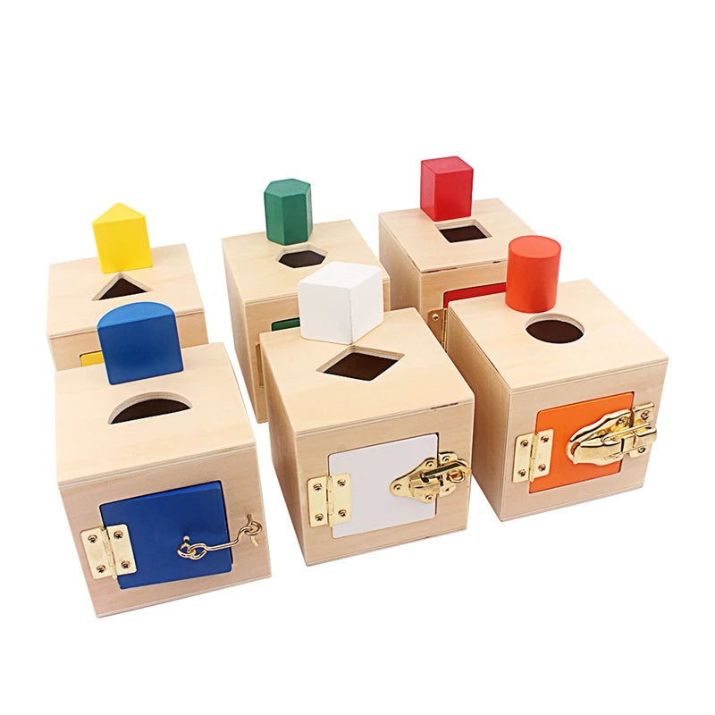 Montessori Multifunctional Lock Toys 6 Unlock Box Exercises Toys Practical Training Wooden Toys Basical Life Skill Toy Education