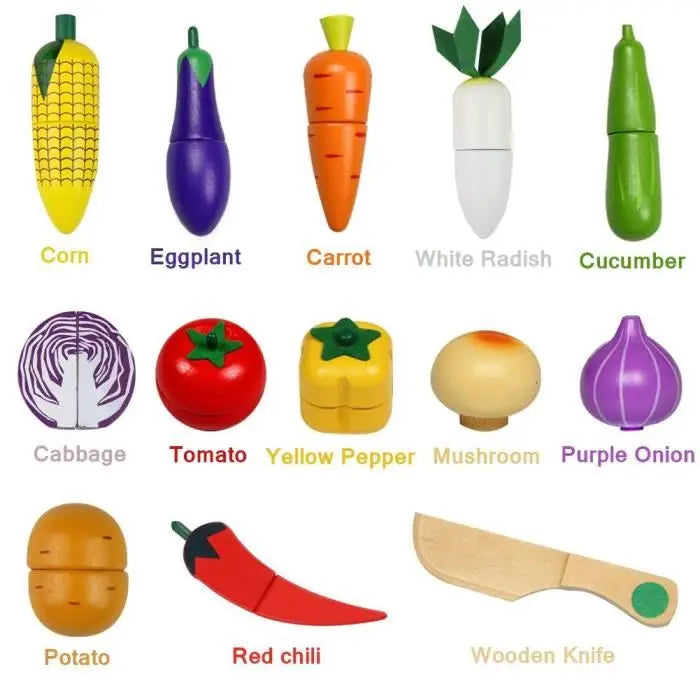 Wooden Pretend Play Toy Classic Game Simulation Kitchen Set Educational Toy For Children Kids Gift Cutting Fruit Vegetable Set