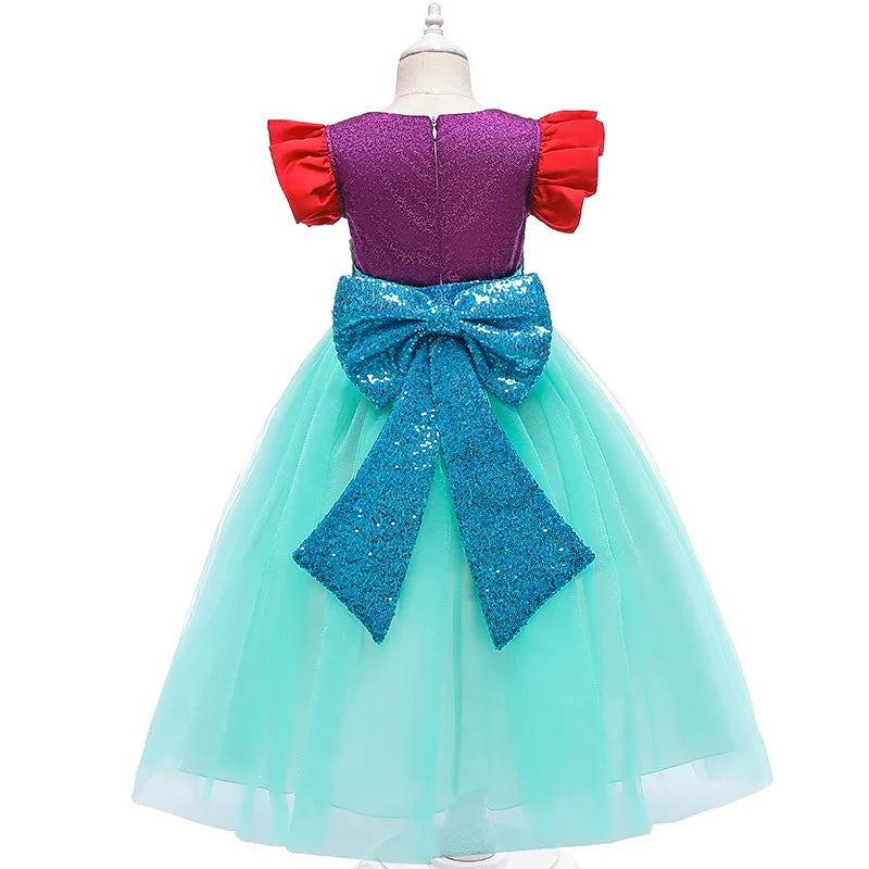 little girls kids princess ariel Mermaid pink dress elegant for baby girl Birthday Party Holiday Halloween cosplay Costume hair