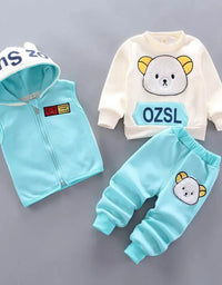Baby Boys And Girls Clothing Set Tricken Fleece Children Hooded Outerwear Tops Pants 3PCS Outfits Kids Toddler Warm Costume Suit
