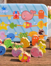 Logwood Wooden toys Baby DIY Toy Cartoon Fruit Animal Stringing Threading Wooden beads toy Monterssori Educational for Children
