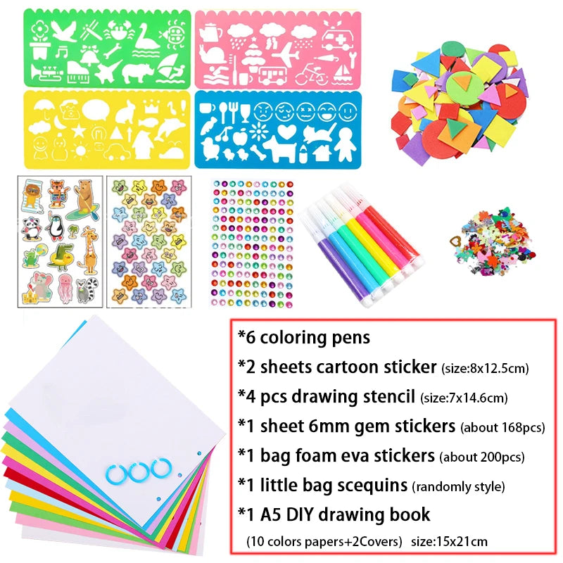 Colorful Pipe Cleaners Craft Kit Popsicle Plush Sticks Pompoms Stickers DIY Arts Supplies Children Kids Montessori Education Toy