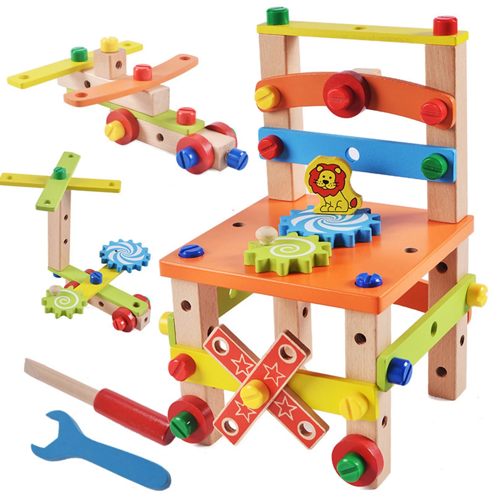Children Wooden Assembled Chair Montessori Nut Set Combination Educational Toy Parent-child Interactive Toys